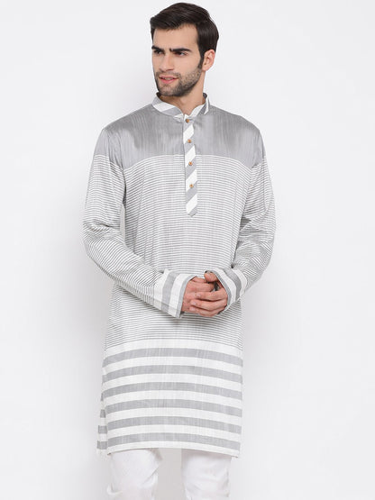 Vastramay Men's Grey Cotton Blend Kurta