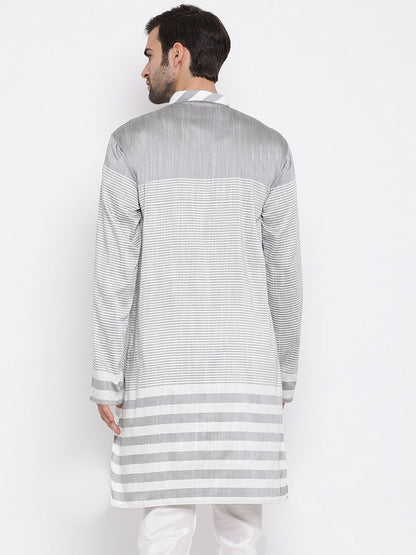 Vastramay Men's Grey Cotton Blend Kurta