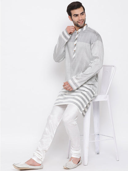 Vastramay Men's Grey Cotton Blend Kurta