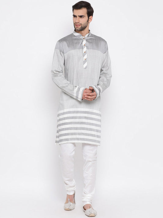 Vastramay Men's Grey Cotton Blend Kurta and Pyjama Set