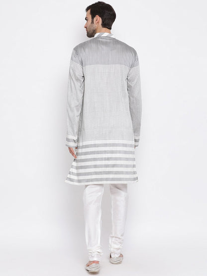 Vastramay Men's Grey Cotton Blend Kurta and Pyjama Set