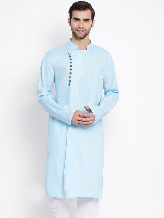 Vastramay Men's Blue Mix Cotton Kurta