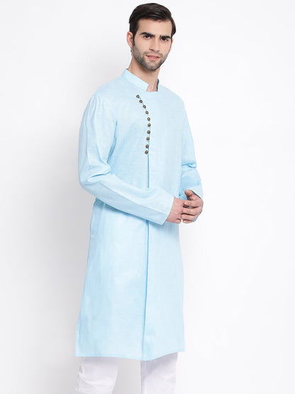 Vastramay Men's Blue Mix Cotton Kurta