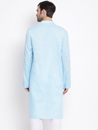 Vastramay Men's Blue Mix Cotton Kurta