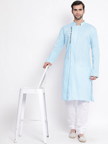 Vastramay Men's Blue Mix Cotton Kurta