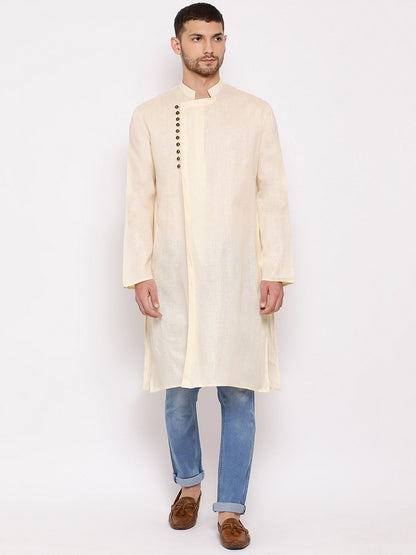 Vastramay Men's Cream Mix Cotton Kurta