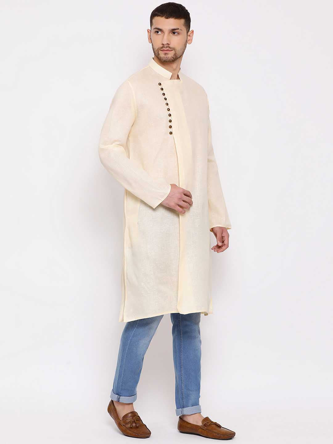 Vastramay Men's Cream Mix Cotton Kurta