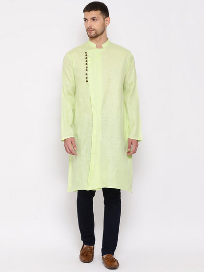 Vastramay Men's Green Mix Cotton Kurta