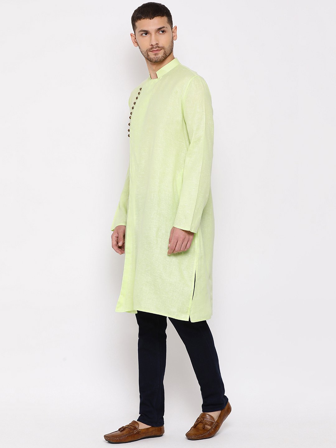 Vastramay Men's Green Mix Cotton Kurta