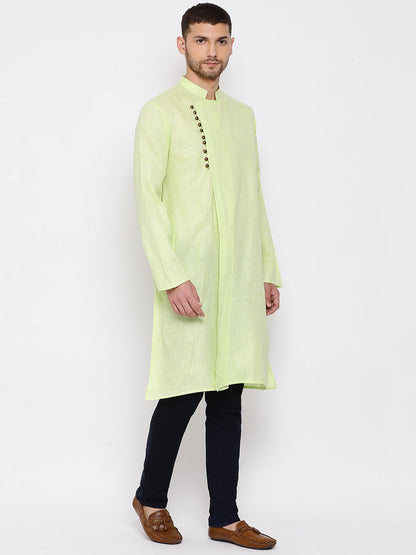 Vastramay Men's Green Mix Cotton Kurta