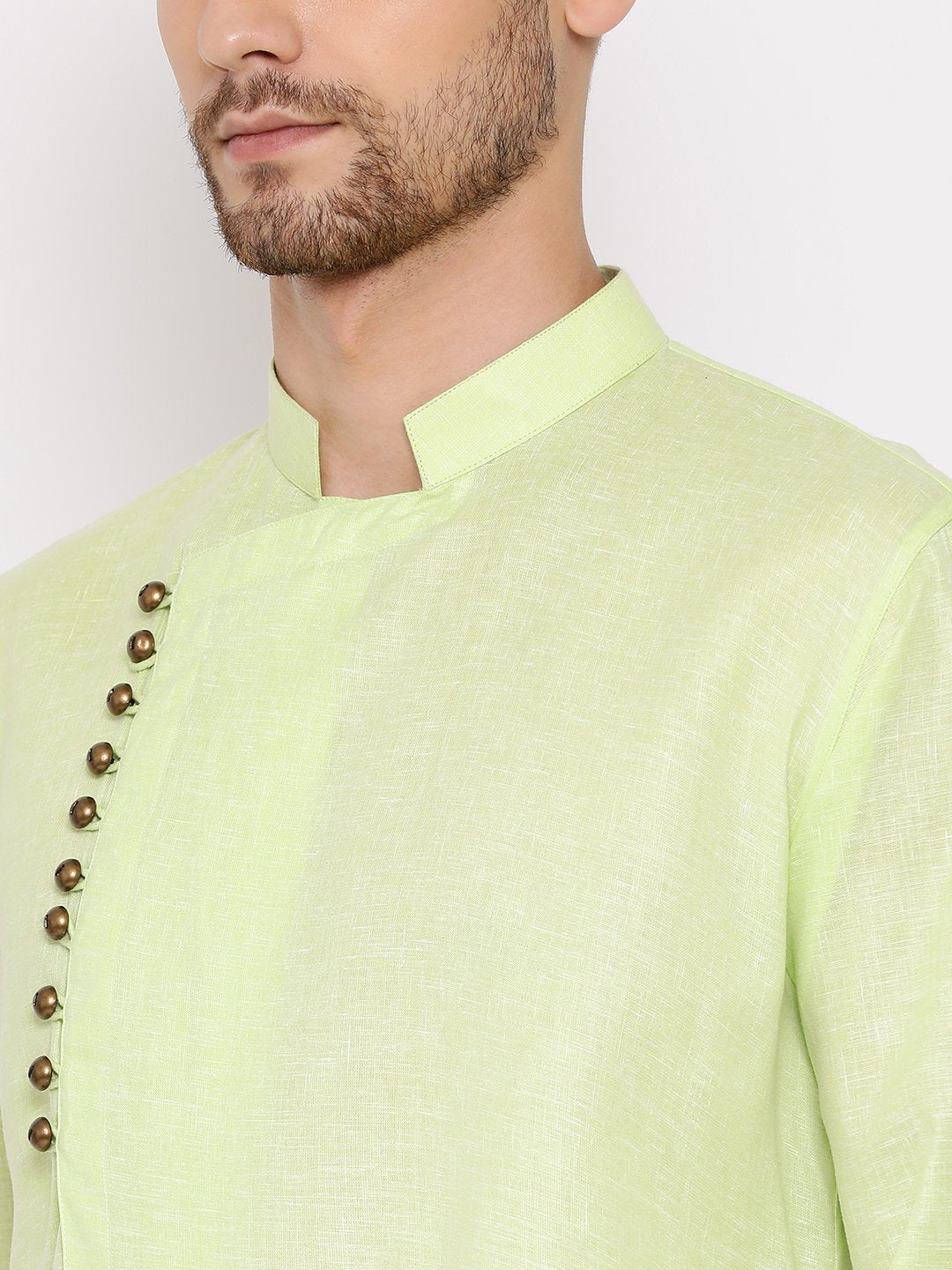 Vastramay Men's Green Mix Cotton Kurta