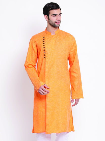 Vastramay Men's Orange Mix Cotton Kurta