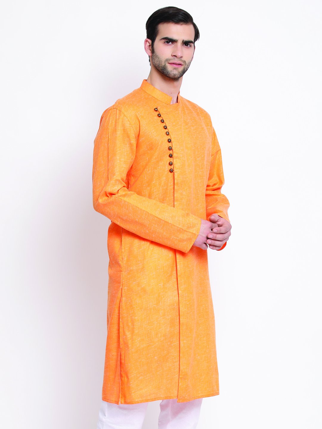 Vastramay Men's Orange Mix Cotton Kurta