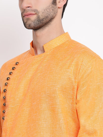 Vastramay Men's Orange Mix Cotton Kurta