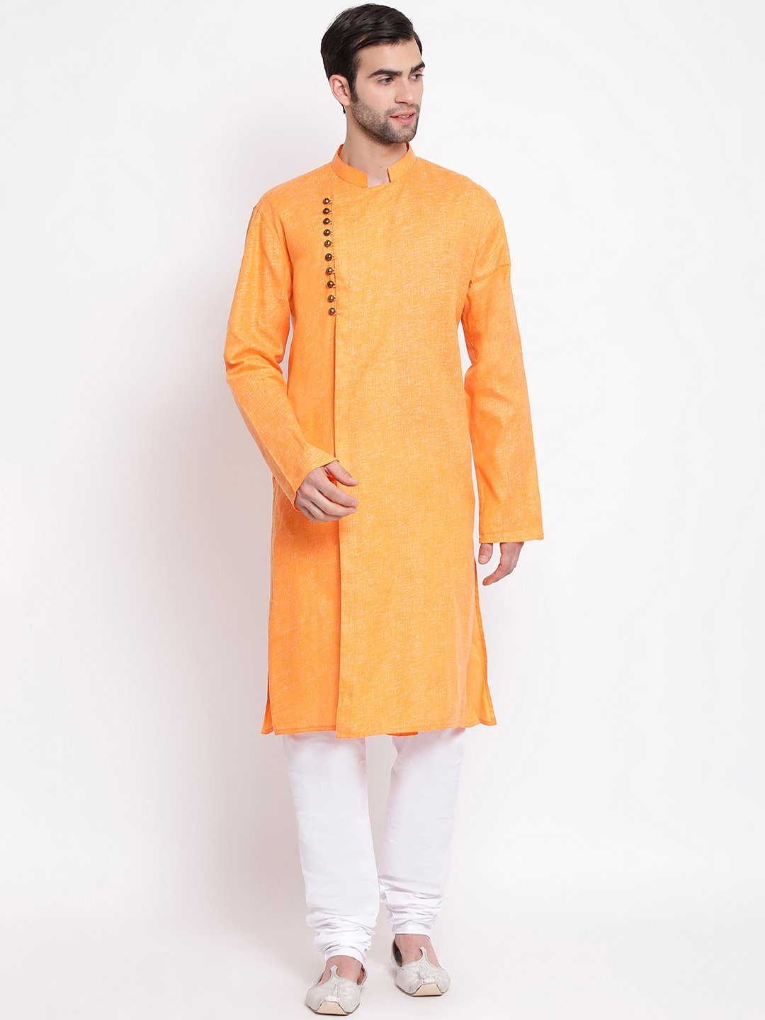 Vastramay Men's Orange Mix Cotton Kurta