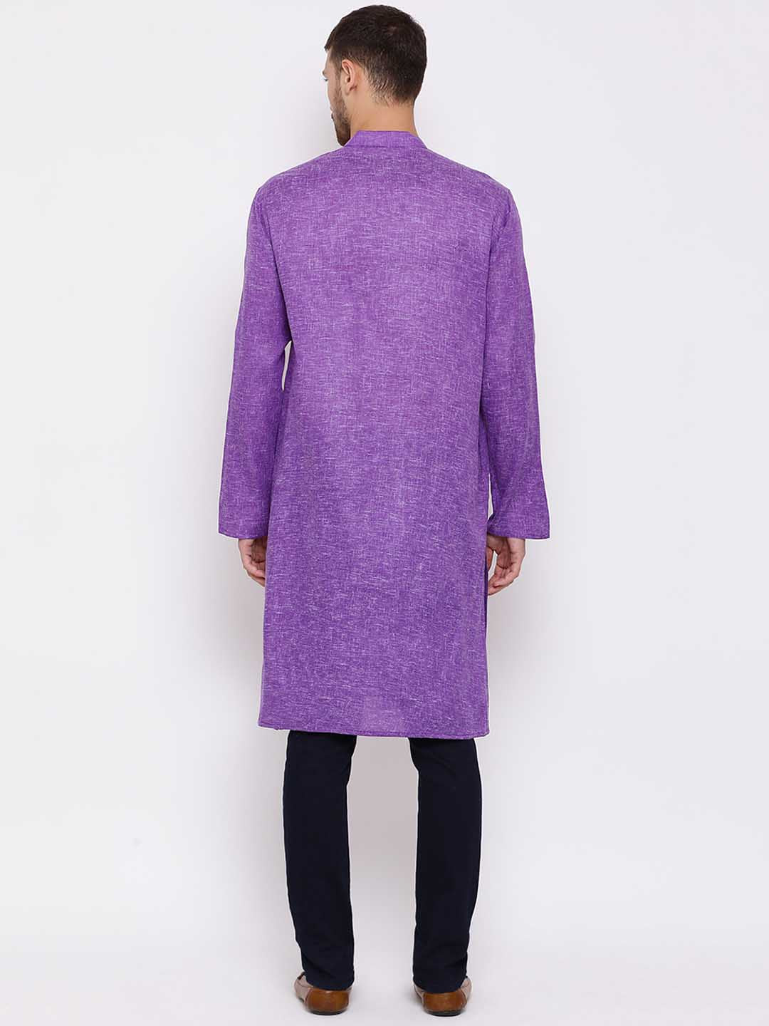 Vastramay Men's Purple Mix Cotton Kurta