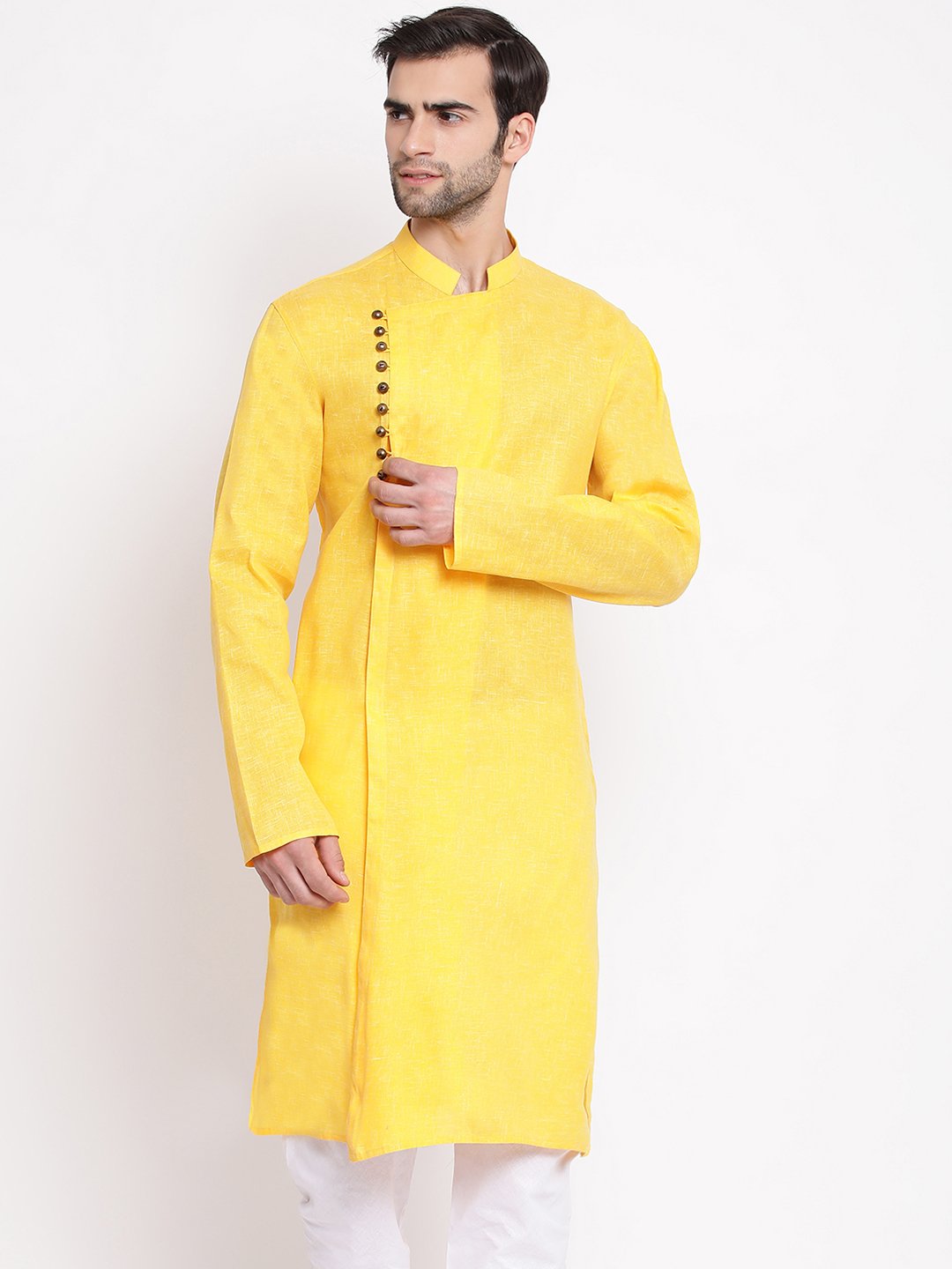 Vastramay Men's Yellow Mix Cotton Kurta