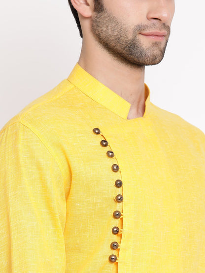 Vastramay Men's Yellow Mix Cotton Kurta