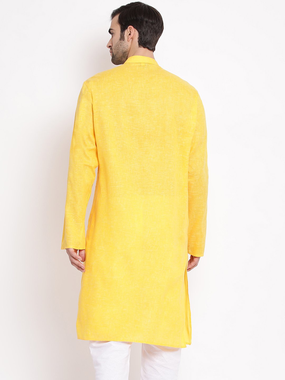 Vastramay Men's Yellow Mix Cotton Kurta