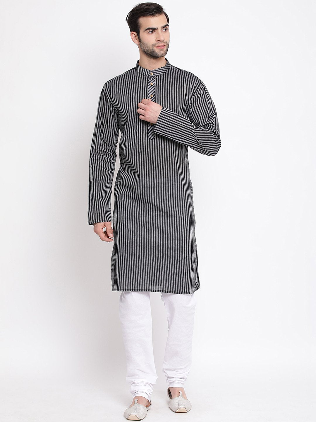 Vastramay Men's Black Pure Cotton Kurta and Pyjama Set