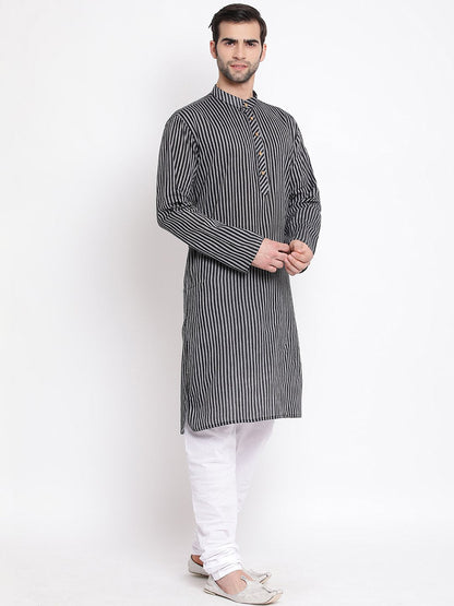 Vastramay Men's Black Pure Cotton Kurta and Pyjama Set