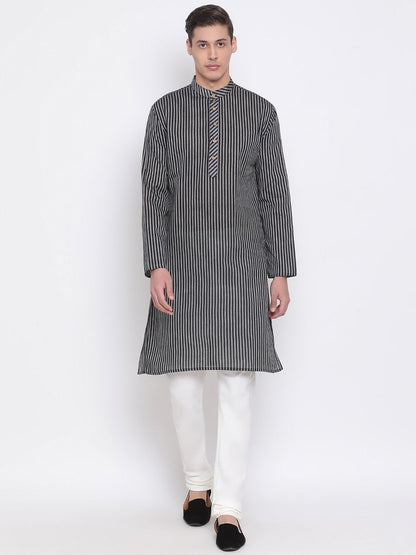 Vastramay Men's Black Pure Cotton Kurta and Pyjama Set