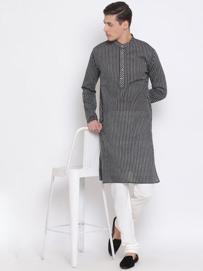 Vastramay Men's Black Pure Cotton Kurta and Pyjama Set