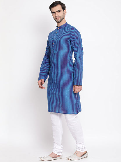 Vastramay Men's Blue Pure Cotton Kurta and Pyjama Set