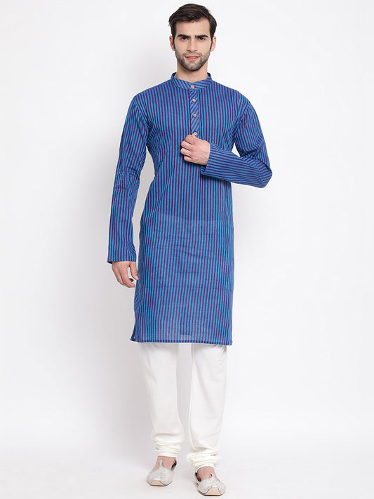 Vastramay Men's Blue Pure Cotton Kurta and Pyjama Set