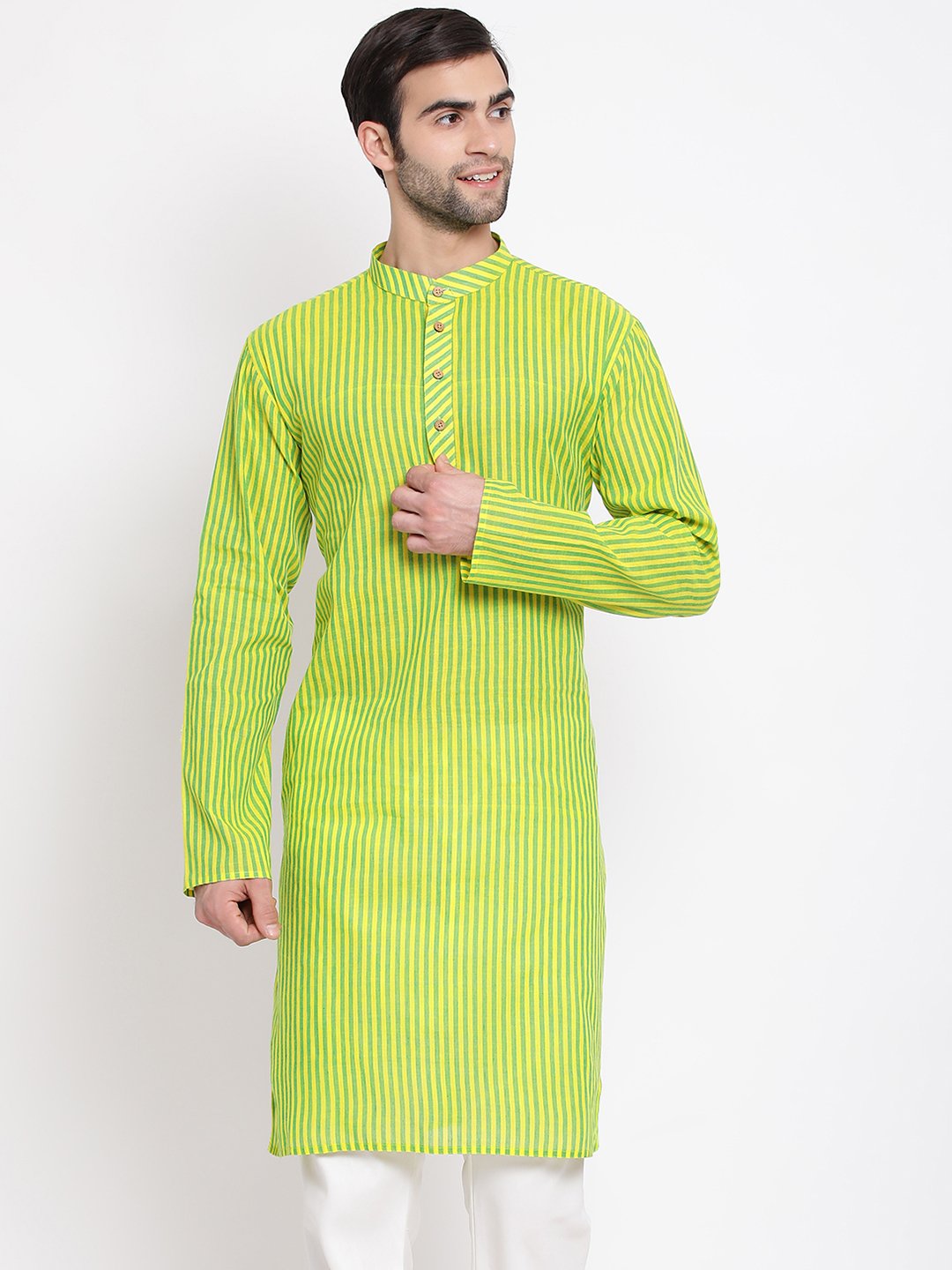 Vastramay Men's Green Pure Cotton Kurta