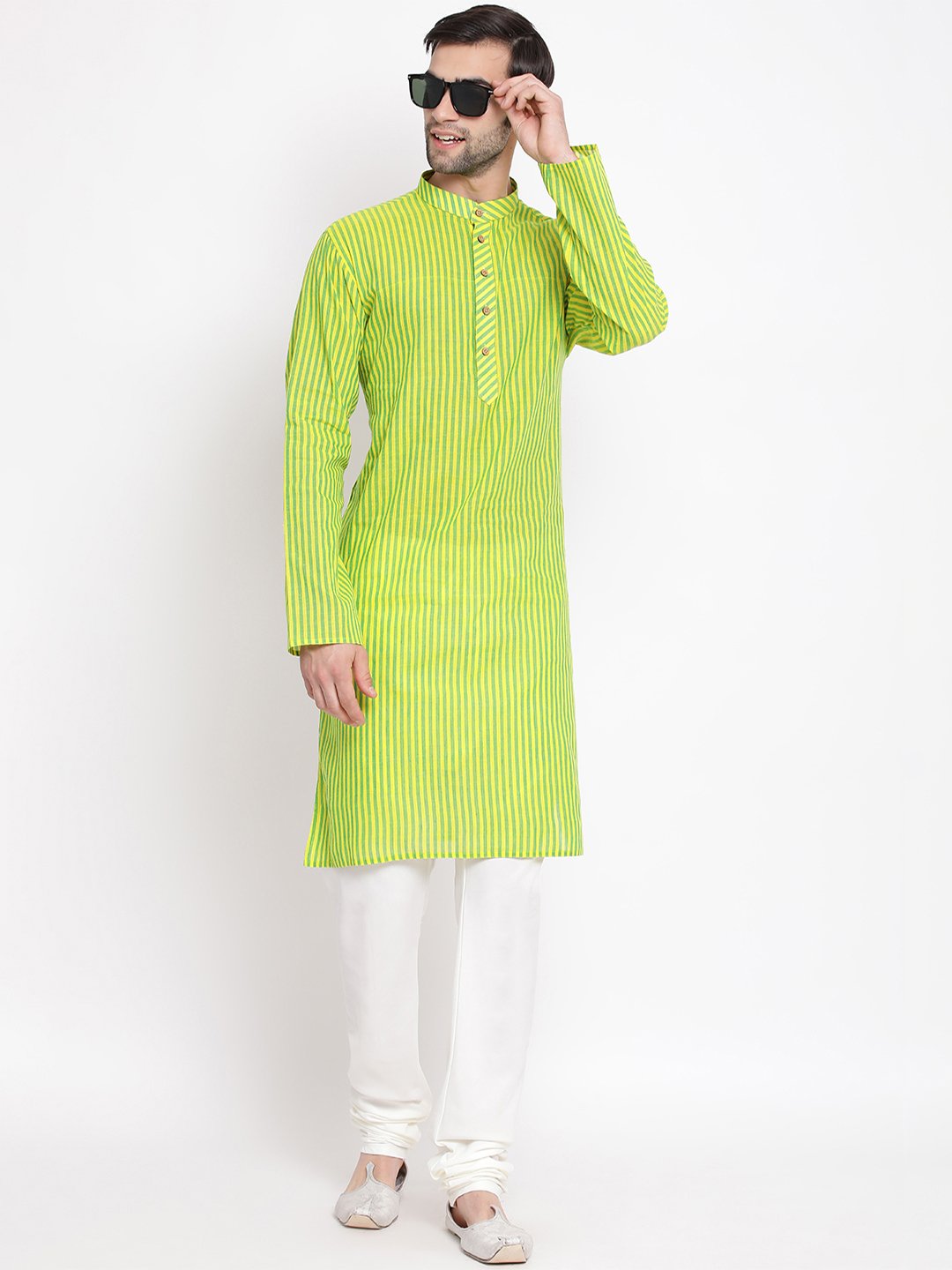 Vastramay Men's Green Pure Cotton Kurta