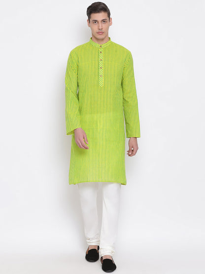 Vastramay Men's Green Pure Cotton Kurta and Pyjama Set