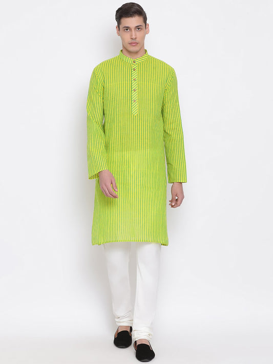 Vastramay Men's Green Pure Cotton Kurta and Pyjama Set