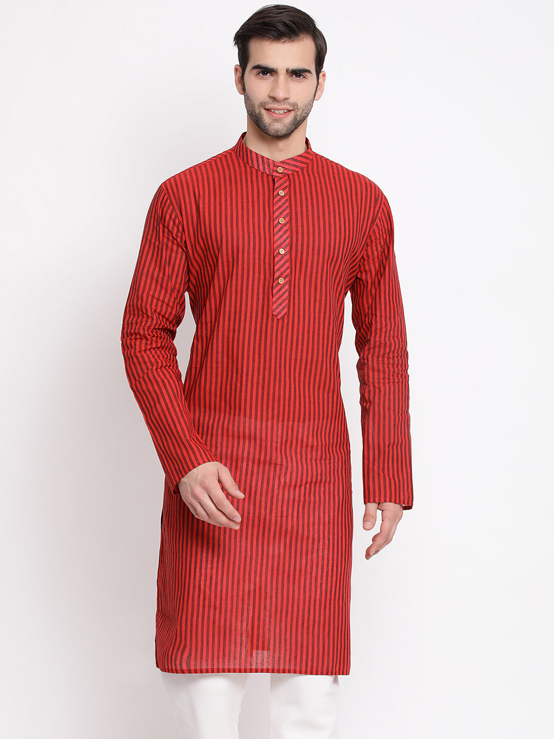 Vastramay Men's Maroon Pure Cotton Kurta