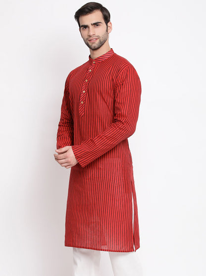 Vastramay Men's Maroon Pure Cotton Kurta