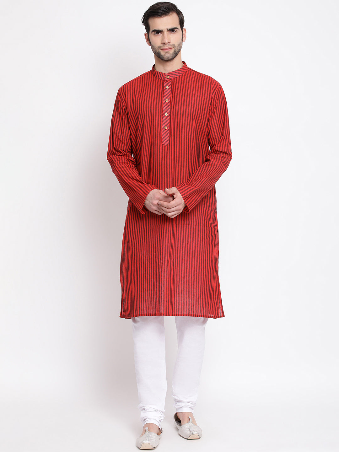 Vastramay Men's Maroon Pure Cotton Kurta