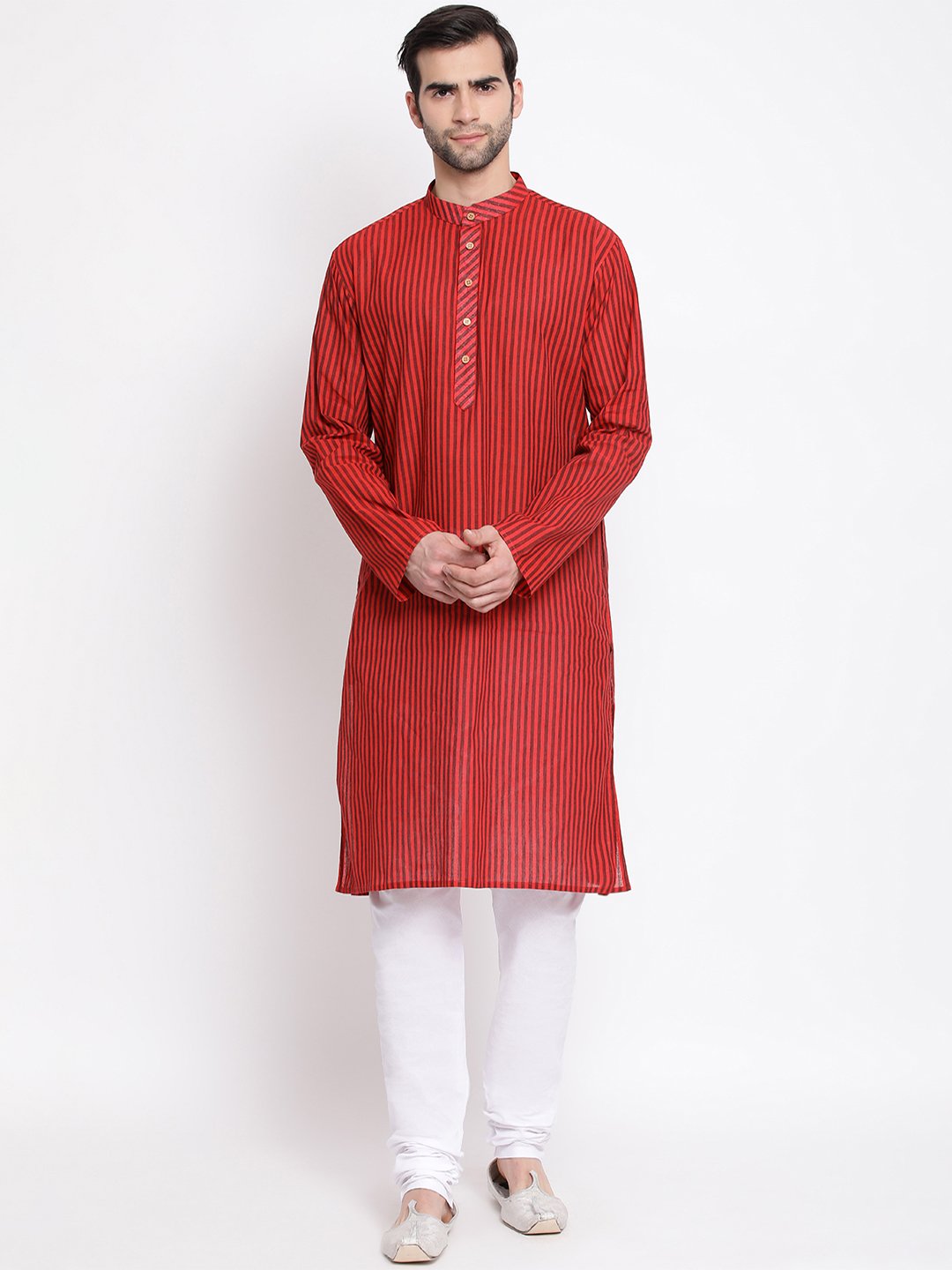 Vastramay Men's Maroon Pure Cotton Kurta and Pyjama Set