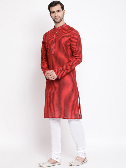 Vastramay Men's Maroon Pure Cotton Kurta and Pyjama Set