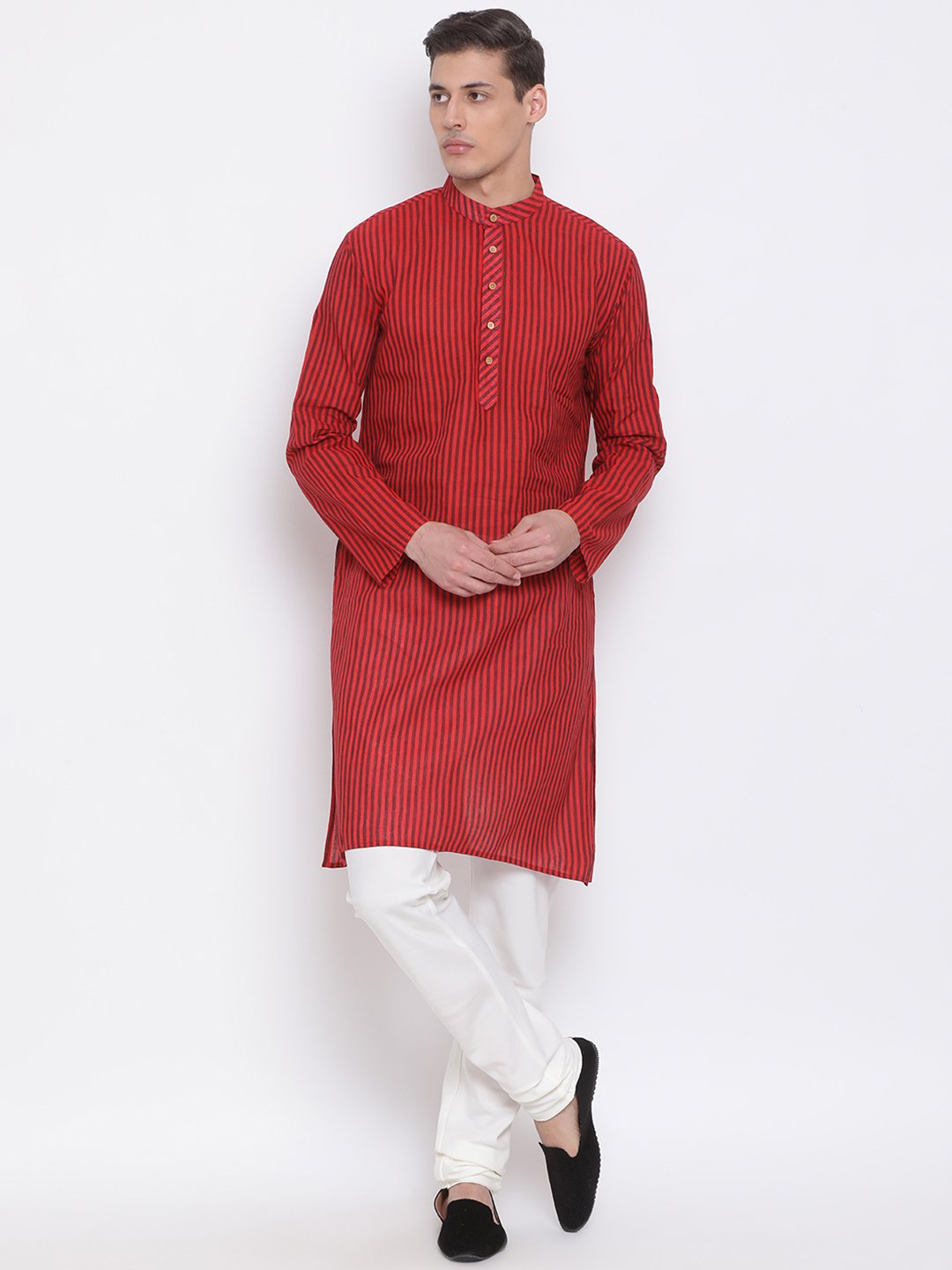 Vastramay Men's Maroon Pure Cotton Kurta and Pyjama Set