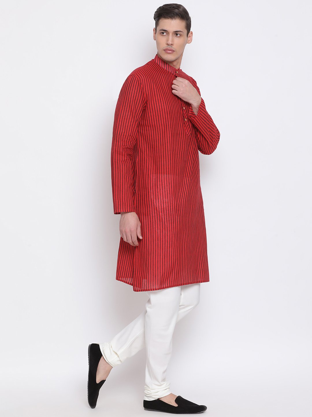 Vastramay Men's Maroon Pure Cotton Kurta and Pyjama Set