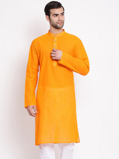 Vastramay Men's Orange Pure Cotton Kurta