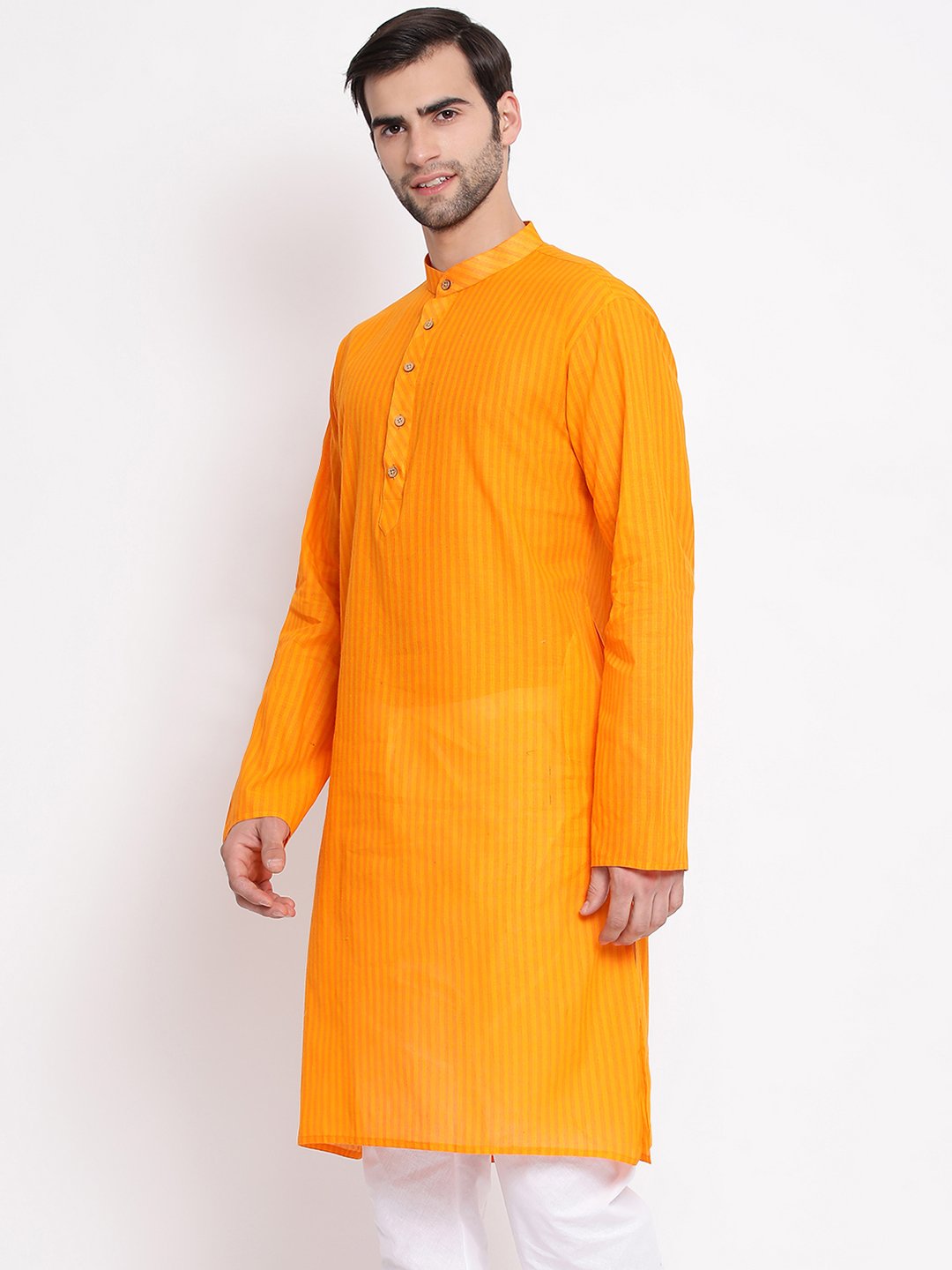 Vastramay Men's Orange Pure Cotton Kurta