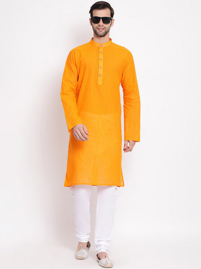 Vastramay Men's Orange Pure Cotton Kurta