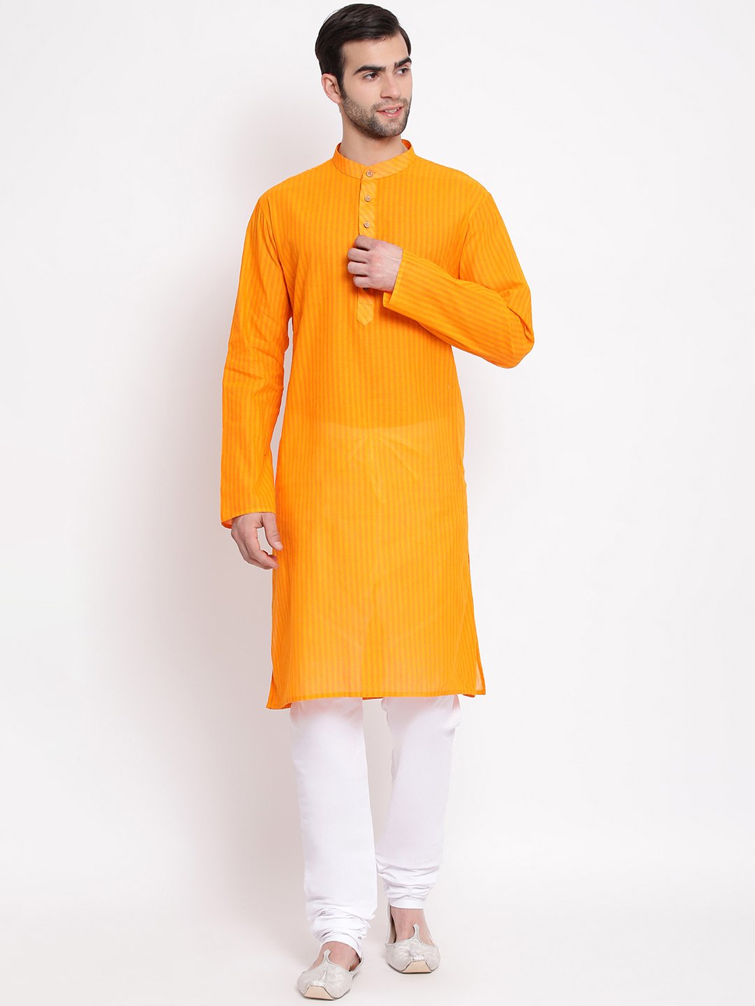 Vastramay Men's Orange Pure Cotton Kurta and Pyjama Set