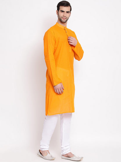 Vastramay Men's Orange Pure Cotton Kurta and Pyjama Set