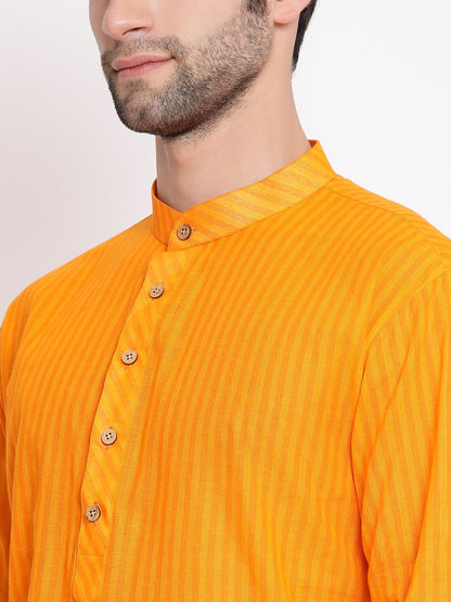 Vastramay Men's Orange Pure Cotton Kurta and Pyjama Set