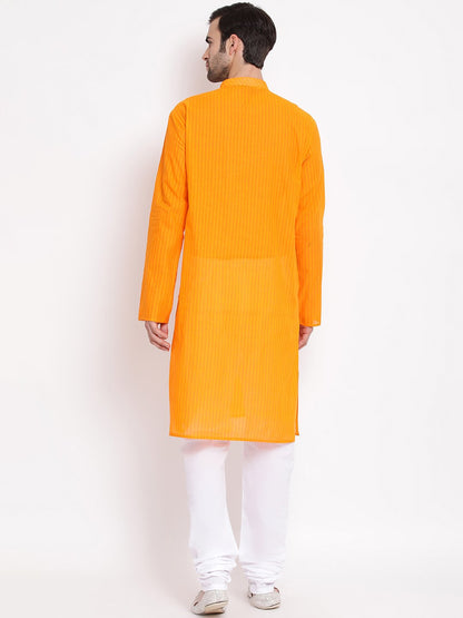 Vastramay Men's Orange Pure Cotton Kurta and Pyjama Set