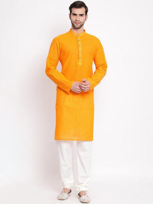 Vastramay Men's Orange Pure Cotton Kurta and Pyjama Set