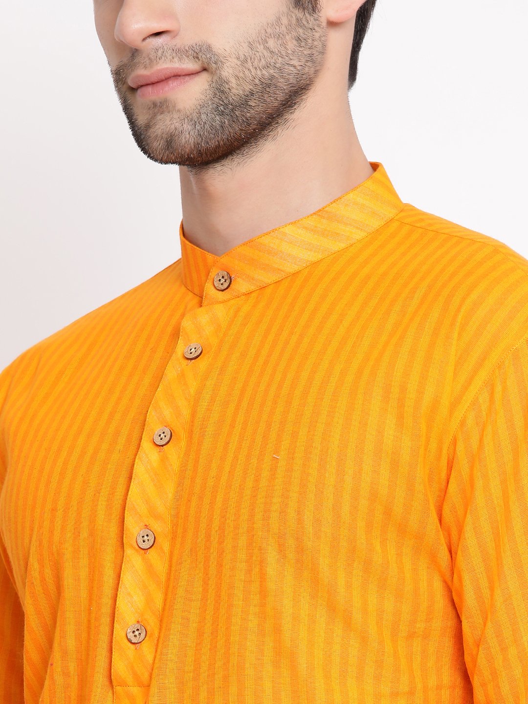 Vastramay Men's Orange Pure Cotton Kurta and Pyjama Set