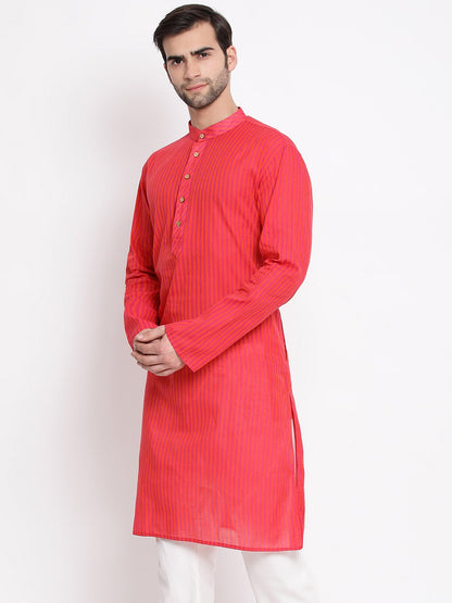 Vastramay Men's Pink Pure Cotton Kurta